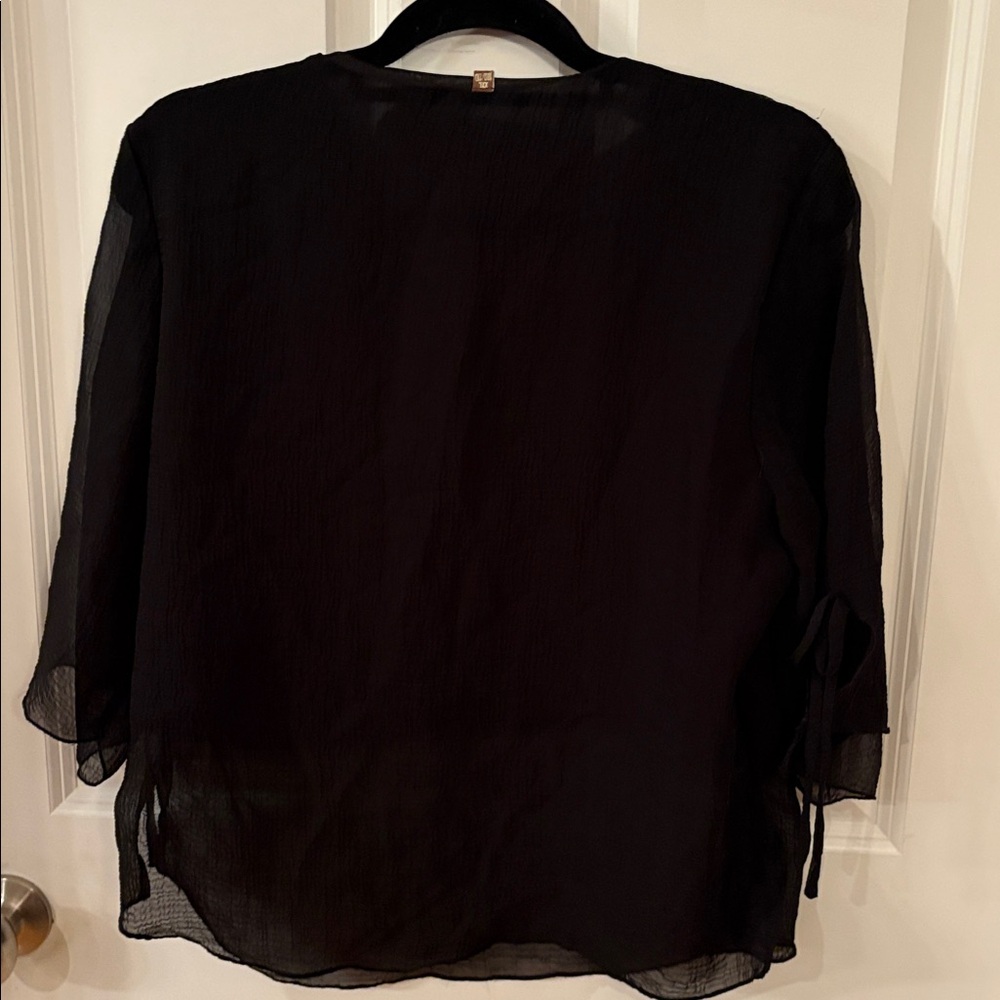 Black Sheer Top with Floral Embroidery - Picture 5 of 8